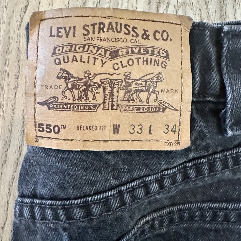 Vintage Levis ‎ 550 Jeans Mens 33x34 Black Denim Orange Tab 90s USA Made